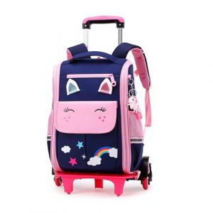 Sac à Dos pour Enfant Cartable a roulettes Garçon Fille Sac Scolaire Roulette Monter des Escaliers Garcon Sac école Fille Cartable pour Quotidien et Voyage 1-6 Ans, Rose Bleu (DAN  SHANG, neuf)