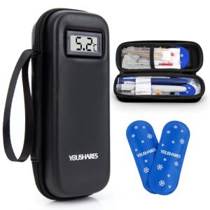 YOUSHARES Pochette Isotherme Insuline, Trousse Isotherme Insuline Voyage pour Diabetique Affichage de la Température avec 2 Poche de Glace, Sac Isotherme Insuline Medicament pour Stylo Seringue, Noir (Heartorigin-FR Direct, neuf)