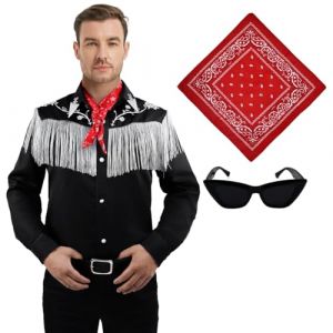 Coseaon Costume de cowboy pour homme et adulte - Tenue de cosplay avec chemise, cravate, ceinture, Halloween, carnaval - Taille S (XiQinMaoYiDian, neuf)