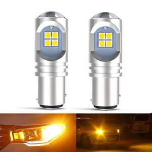 SageSunny P21/5W BAY15D 1157 Ampoule LED Ambre Jaune Super Lumineux 12SMD 3030 Puces Canbus Sans Erreur LED Clignotant Feu de recul Feu arri&egrave;re DC 10-30V (2 pi&egrave;ces) (freezylt, neuf)