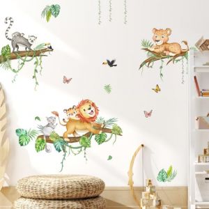 Tanlaby Stickers Muraux Lion Léopard Lémurien sur Arbre Autocollants Muraux Animal de la forêt Sticker Mural Amovible Stickers pour Chambre de Bébé Pépinière D'enfant Le Salon Décoration Murale (JDD store, neuf)