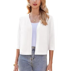 Zeagoo Bol&eacute;ro Femme &Eacute;l&eacute;gant Ouvert Devant Bol&eacute;ro Veste Courte Casual Cardigan Manches 3/4 Solide Cardigan Top Blanc L (Zeagoo direct, neuf)