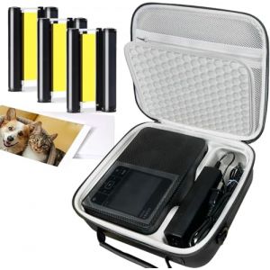 Compatible avec Canon Selphy CP1500 CP1300 Encre, papier et étui rigide, KP-108IN KP108 3 cartouches d'encre couleur et 108 feuilles de papier photo 4 x 6 et boîte de protection noire pour les mains (CRTBOTW Store, neuf)