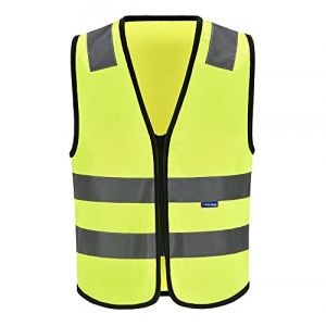 AYKRM Gilet de Securité Réfléchissant Haute visibilité,Gilet Jaune Réfléchissant,Gilet d'équitation, Fluo Moto Auto, Haute Visibilité, EN20471 Conforme à la Norme (AYKRM HI VIS, neuf)