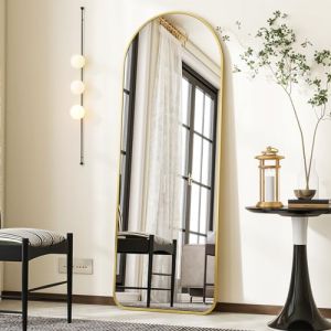 Koonmi Miroir Complet bombé, avec Coins arrondis, 53 x 163 cm, Grand Miroir sur Pied, Debout Libre, Suspendu au Sol, Miroir de Dressing pour Le Salon, doré (KoonmiEU, neuf)
