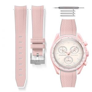 HORACE Bracelet de Montre bi-color 20 mm en Silicone Haute R&eacute;sistance &ndash; D&eacute;gagement Rapide &ndash; Compatible Omega x Swatch MoonSwatch &ndash; Kit de montage inclus (Rose - Blanc - Argent) (LCGlobal, neuf)
