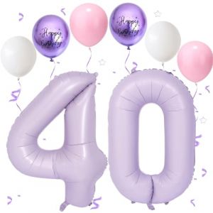 Ballon Anniversaire 40 Ans Violet Clair, VUCDXOP 101 CM Violet Rose Blanc Latex Ballon Chiffre 40, D&eacute;coration Ballons 40 Ans Anniversaire, Foil Helium Ballons Num&eacute;ro 40 Pour D&eacute;coration De F&ecirc;te (Tukistore, neuf)