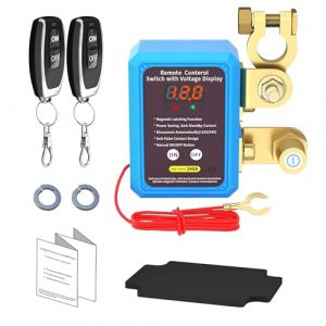 Disjoncteur de batterie 12 V avec t&eacute;l&eacute;commande, interrupteur de batterie 12 V 240 A avec indicateur de tension et 2 t&eacute;l&eacute;commandes Kill Switch anti-vol pour moto, voiture, camping-car, bateau, yacht (Ruixingsheng, neuf)