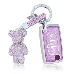 OFF WE GO Coque Cl&eacute; Etui Cles pour Citro&euml;n C2 C3 C4 C5 Berlingo Grand Picasso Peugeot 207 307 407 208 308 408 &Eacute;tui Cl&eacute;s Boitier Cl&eacute; Voiture Protecteur Cl&eacute; Voiture avec Porte-cl&eacute;s,Violet (OFF WE GO, neuf)