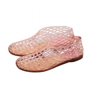 Jelly Mesh Ballerines de ballet pour femme et adulte Sandales creuses en gel&eacute;e Transparent Ballet de plage Talon bas Chaussures d'&eacute;t&eacute; confortables &agrave; enfiler, Rose, 37 EU Large (Misyw, neuf)