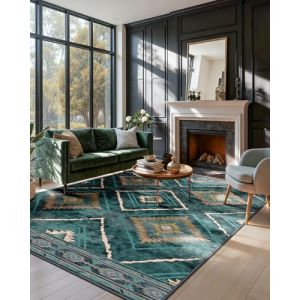 DEFYNEE Tapis de Salon Lavable en Machine 150x210 cm Tapis antidérapant, Tapis de Chambre Style marocain pour Le Salon, l'entrée, la Chambre et la Cuisine, Bleu Canard (ZhiYuDianZi, neuf)