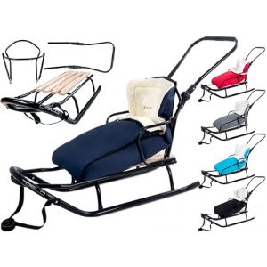 Luge GagaDumi Oslo en m&eacute;tal avec Dossier avec Ceintures de s&eacute;curit&eacute;, Barre de pouss&eacute;e et chanceli&egrave;re, Luge pour b&eacute;b&eacute;, id&eacute;ale pour Les Enfants et Les Adultes, Charge jusqu'&agrave; (O3-Bleu Marine) (GaGaDumi, neuf)