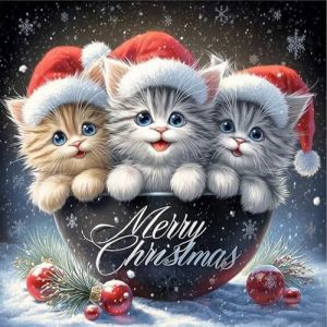 NEWENMO Trois Chats Mignons Diamond Painting Adulte,5D Paysage de Noël Peinture Diamant Kit,DIY Diamant Painting Kit,Diamond Point de Croix Cristal Painting,pour Noël Décoration Maison 30x30cm (newenmo, neuf)