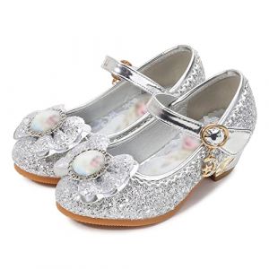 Eleasica Fille Talons Hauts Chaussures de Princesse Reine des Neiges Elsa Anna Paillettes D&eacute;guisement Doux Halloween No&euml;l Anniversaire Carnaval Cosplay,Argent&eacute;,28 EU (Eleasica, neuf)
