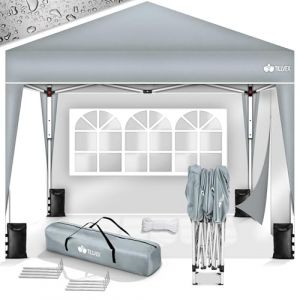 tillvex Tonnelle pliable imperm&eacute;able 3 x 3 m - Pavillon de jardin Pop-up r&eacute;glable en hauteur - Tonnelle de jardin protection UV 50+ avec sac - Gris - avec 2 parois (DWD-Company, neuf)