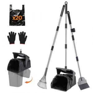 HAPPY HACHI Ramasse Crotte pour Chien, Kit Poubelle et Râteau Pivotant à Long Manche Réglable avec 20 Sacs Poubelle, Pelle a Crotte Portable pour Chiens de Petite, Moyenne et Grande (3PCS) (Petcomer, neuf)
