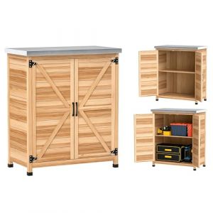 Outsunny Armoire de Jardin en Bois d'&eacute;pic&eacute;a et Acier galvanis&eacute;, 79x43x92 cm, Couleur Bois, avec &eacute;tag&egrave;re int&eacute;rieure et &eacute;tabli sur Le Dessus (AOSOM, neuf)