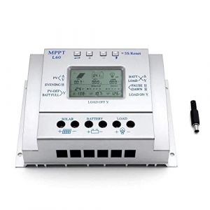 OOYCYOO 60A Régulateur de Charge Solaire, 12V/24V Batterie Détection Automatique,avec contrôle de minuterie de charge double pour système de réverbère,Avec écran LCD USB (yingnakejiyouxianzerengongsi, neuf)
