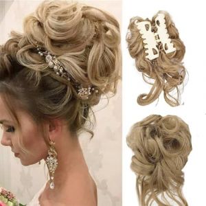 Chignons, Perruque tête sphérique mode femme grosse poignée longue barbe cheveux bouclés en désordre Bague chignon cheveux bouclés femme sac Chignons Postiche(Light yellow) (birenyu, neuf)