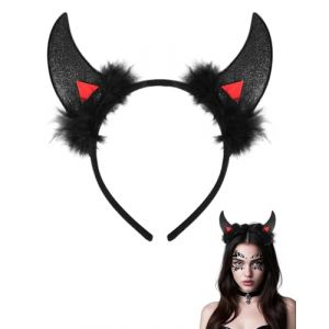 HUVZOR Serre-T&ecirc;te Cornes de Diable Halloween, Corne Diable, Accessoire D&eacute;guisement Femme Homme Enfant, Oreilles de Diable pour Carnaval Cosplay Soir&eacute;es D&eacute;guis&eacute;es (Volumetech OU, neuf)