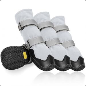 Antid&eacute;rapantes Chaussure Chien avec Sangles r&eacute;fl&eacute;chissantes, Hautes Bottines Chien imperm&eacute;ables, Semelles en Cuir r&eacute;sistant &agrave; l'usure pour Petits, Moyens et Grands Chiens 4 pi&egrave;ces(L, Gris) (OHCOZZY, neuf)