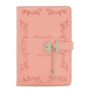 NectaRoy Cahier avec Coeur Forme Cadenas et Clé, A5 Carnet Secret Bloc-notes, Fleurs en relief, Journal en Cuir PU écriture Carnet pour Bureau L'école, Taille de couverture 5,9" x 8,58" (LC online, neuf)