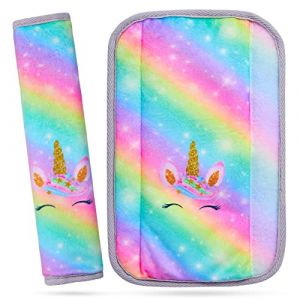 MHJY Protège Ceinture de Sécurité Voiture Enfant 2 Pièces Housse Siege Auto Bebe Licorne Coussin de Ceinture de Sécurité pour Poussette Protection d'épaule Et de Cou pour Filles Garçons (Touchhome-EU, neuf)