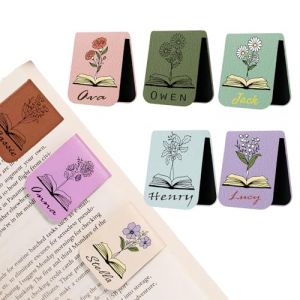 marque-pages magn&eacute;tiques personnalisables Marque page en cuir PU avec pr&eacute;nom et fleur de naissance imprim&eacute;s Marque page magn&eacute;tique pour livres femmes hommes lecteurs (A) (ZYZZH, neuf)