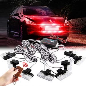 Sidaqi Rouge 16 LED Grille Stroboscope Feux D'avertissement Dash Deck Visor Police Flash Lights Voiture Camion Ambulance Lumières Stroboscopiques D'urgence Avec Télécommande Sans Fil 12V (Caiwanbing, neuf)