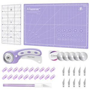 Headley Tools Ensemble de cutter rotatif – Coupe-tissu de 45 mm, 5 lames rotatives supplémentaires, tapis de découpe A3, règle de matelassage et pinces à coudre, ensemble de couteaux artisanaux, idéal (Tasiro, neuf)