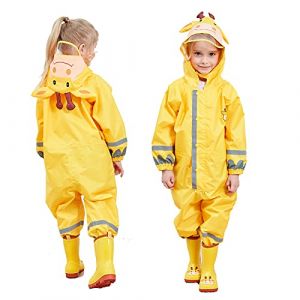 FILOWA Imperméable à Capuche Enfant Garçon Fille Manteaux imperméables Combinaison de Pluie Rain Pantalon Respirant Randonnée Vestes Transparent Chapeau Cape Pluie Poncho Jaune Girafe Unisexe 7-10 Ans (FILOWA, neuf)