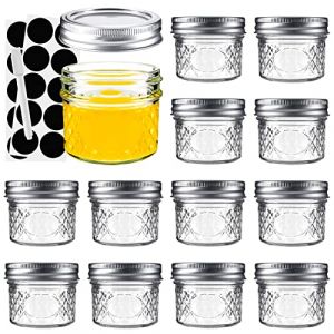 Tarana 12 Pots &agrave; Confiture avec Couvercle, mini bocaux Mason avec couvercles,120 ml bocaux en verre transparent,bocal pour confiture adapt&eacute;s pour le stockage des aliments, de la confiture, du miel (Aqiq, neuf)
