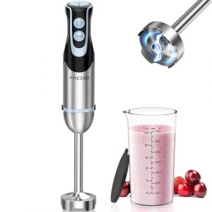 FRESKO Mixeur plongeant 1000 W avec 12 niveaux de vitesse, bouton turbo, gobelet de 700 ml avec couvercle, en acier inoxydable, pour sauce, nourriture pour bébé et soupe (FRkitchen EU, neuf)