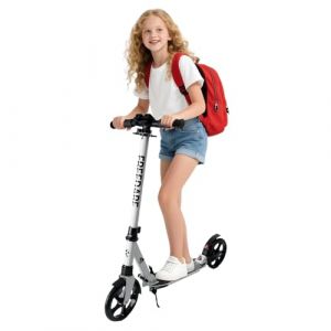 FREEDARE Trottinette Enfant et Adultes Trottinette Adult Ajustable en Hauteur Trottinettes de Ville jusqu'&agrave; 100kg avec Double Suspension, Blanc (Fufuideng, neuf)