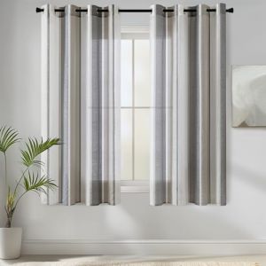 MIULEE Rideaux Voilage à Rayures Blancs et Gris Foncé, Voilages Intérieurs avec Oeillets, Beaux Voile Rideau Voilage Fenetre Chambre, Lot de 2 Transparent Rideaux Salon Hauteur 137 CM Voilage Court (MIULEE HOME, neuf)