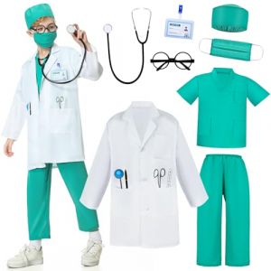JONRRYIN Déguisement Docteur pour Enfant, Déguisement de Médecin Enfant, Docteur Deguisement, Jeu D'imitation Docteur Kit, Chirurgien Costume avec Stéthoscope pour Cosplay Carnaval (130) (ROBERTDREAM ETRADE, neuf)