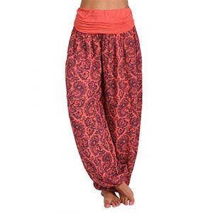 Minetom Femme Harem Pantalon Yoga Sarouel Legers Hippie Baggy Léger Ethnique Calqué Smockée Taille Haute avec Poches Été Plage Rouge M (B.W.S KIT, neuf)
