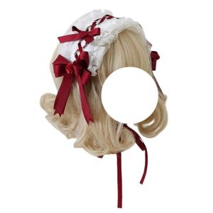 Accessoires for cheveux Lolita rouge vin, coiffe de soubrette française de style vintage, serre-tête en dentelle, épingle à cheveux tendance, coiffure for femme (FFNWFHZ, neuf)
