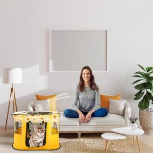 Parc pour chiots - Pliable - En tissu Oxford - Avec sac de rangement - Boîte amovible - Pour chiens, chats, lapins et petits animaux - Jaune (Needtogrow, neuf)