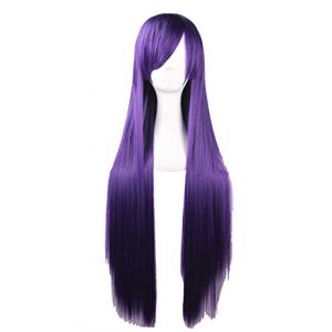 KiKom 80cm Perruques Femme Longue Raides Droite Synth&eacute;tique Cheveux Cosplay Wigs Halloween Anime Costume Manga, Violette (KIKOM, neuf)