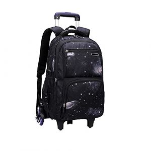 BOZONLI Cartable à Roulettes Garçon Fille Sac à Dos Scolaire Nylon Imperméable Noir (BOZONLI, neuf)