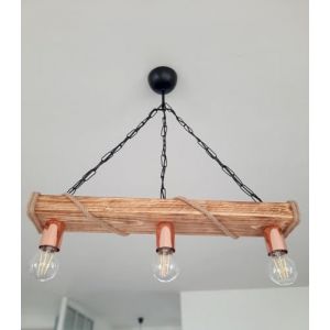 Solenzo - Lustre suspension en bois corde et cuivre - style industriel campagne chic - 3 ampoules E27 (SOLENZO, neuf)