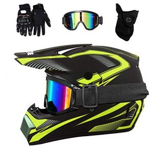 Double Sport Int&eacute;gral MTB Casque Motocross, avec Lunettes Gants Masque, Jeunesse Enfants Hors Route VTT Moto Accident Casque, Une Descente BMX Enduro Quad Moto Cross Casque pour Gar&ccedil;on Fille ( Color : (SGHYTH, neuf)