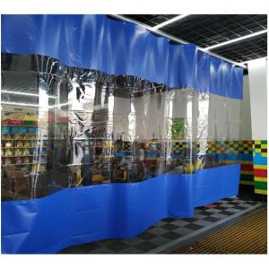 ZHFENGZHUZ Rideaux De Séparation De Garage Panneaux De Vinyle Industriels Bâche Transparente avec Piste Droite Cloison De Séparation en Bâche pour Pergola, Porche, Gazebos(Size:4x3m,Color:Côté Bleu) (zhilirongxiang, neuf)
