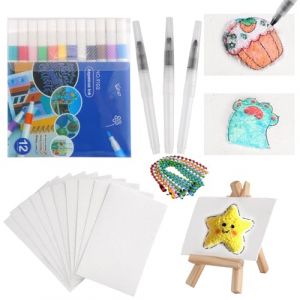 36 Pi&egrave;ces Magic Puffy Paint 3d Set, Kit de Peinture &agrave; Texture Magique, 10 Rectangle Feuilles,12 Stylos Marqueur, 3 Stylos Bouffants, 1 Mini Chevalet, 10 Colliers de Billes, pour Toiles DIY (xinshuoxin, neuf)