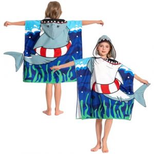 OLAOLA Poncho de Bain &agrave; Capuche pour Enfants Serviette de Plage Microfibre Peignoir &agrave; Langer Serviettes de Bain Absorbantes pour Enfant Poncho de Natation pour Gar&ccedil;ons Filles 3-12 Ans, Grand Requin (pitgeem, neuf)