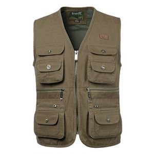 KTWOLEN Gilets de Pêche pour Hommes Gilet de Travail Safari Gilet Photographie de Sport Multi-poches Gilet Veste Sans Manches de Voyage, Marron, XL (KTWOLEN, neuf)