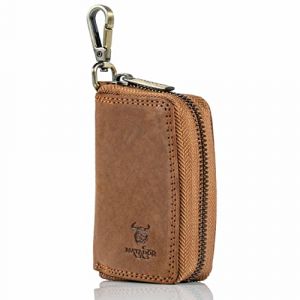 MATADOR Mini Pochette Rangement Sac pour Clef en Cuir V&eacute;ritable | Etui &agrave; Cl&eacute; avec Femeture &Eacute;clair YKK en M&eacute;tal et Mousqueton | Porte Cl&eacute;s Protection Organiseur avec Bo&icirc;te Cadeau Elegant Marron Clair (MATADOR LEDER "The German Brand", neuf)