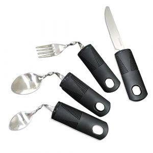 Couverts pour personnes âgées et handicapées de Parkinson - Kit d'outils avec couteau et fourchette pour gaucher, Cuillère incurvée, Poignée épaisse Pour arthrose rhumatisme enfants (LiaFu, neuf)
