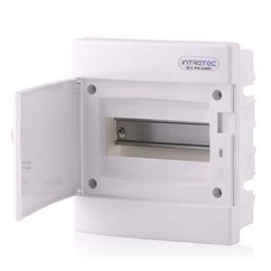 Intratec Coffret de distribution encastré, IP40 – Boîtier de distribution intérieur avec porte blanche, pour installation en milieu sec, 1 rangée, 8 modules, 232 x 211 x 99 mm (Spitzenspannung Elektrotechnik, neuf)